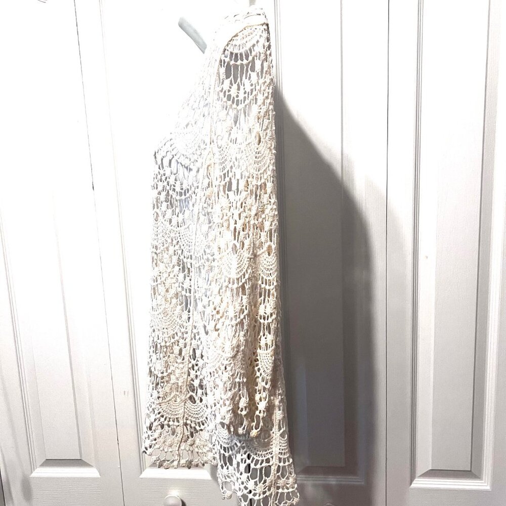 Forgotten Grace-100% Cotton Women's Boho/Hippie Top-Cream-Med-Lace Up-Lace Scall - Picture 8 of 12